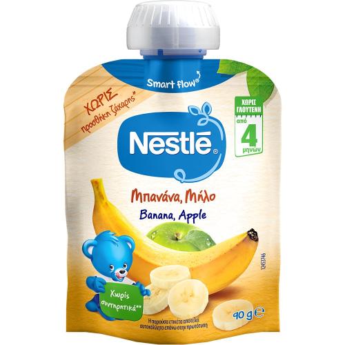 Nestle Banana & Apple Puree Φρουτοπουρές Μπανάνας & Μήλου Πλούσιος σε Βιταμίνη C με Υπέροχη Γεύση 4m+, 90g 1 Τεμάχιο